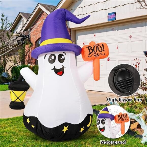 5 FT Halloween Inflatables Ghost Outdoor Decorations Blow Up Yard Cute Wizard - Picture 4 of 7